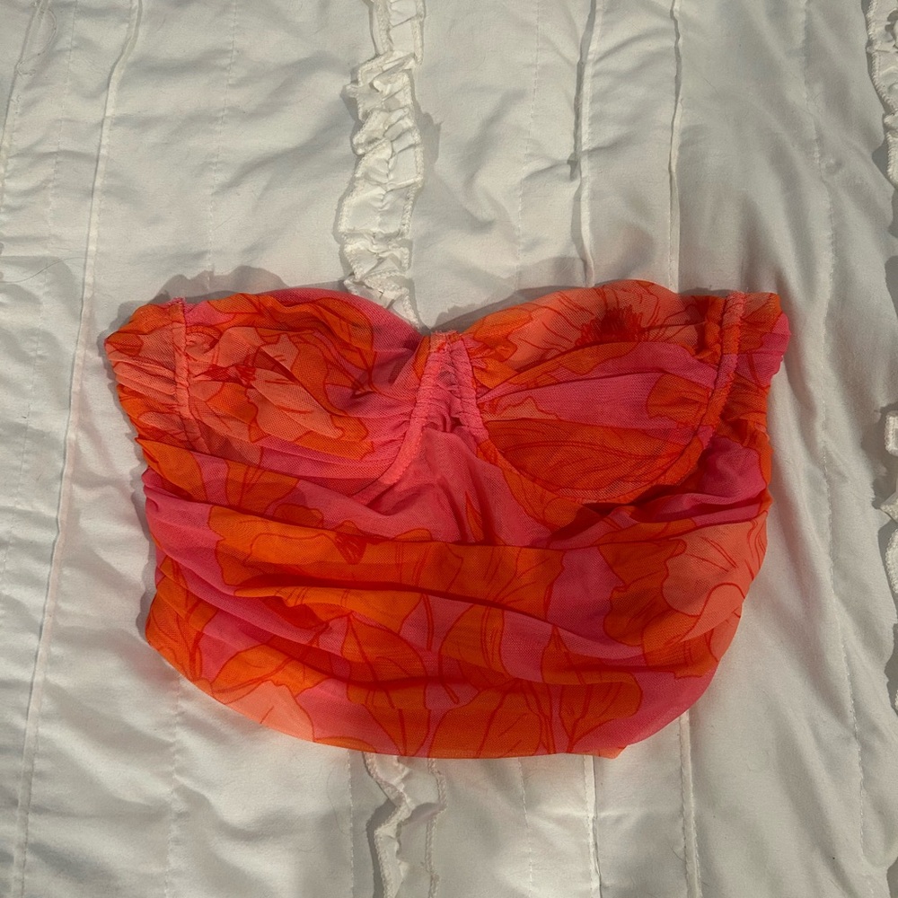 ZARA Vibrant Pink and Orange Tulle Floral Corset Top